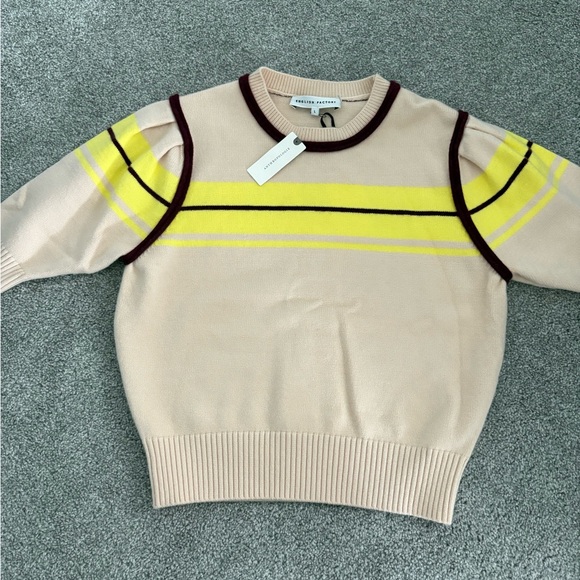 NWT English Factory Anthropologie Sweater Top Size L Ruffle Sleeve Stripe - Picture 2 of 5